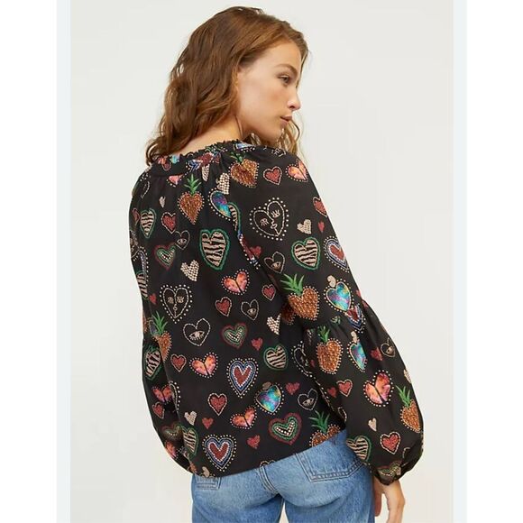 Farm Rio for Anthropologie Black Heart Print Blouse – XS – 100% Cotton EUC - Picture 9 of 10
